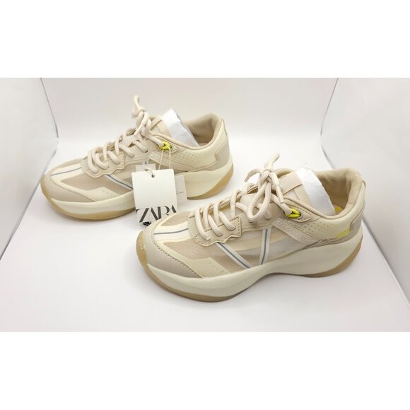 ZARA Beige White Translucent Mesh Trainer Sneakers w/ Memory Foam NWT US1 EU32 - Picture 3 of 12